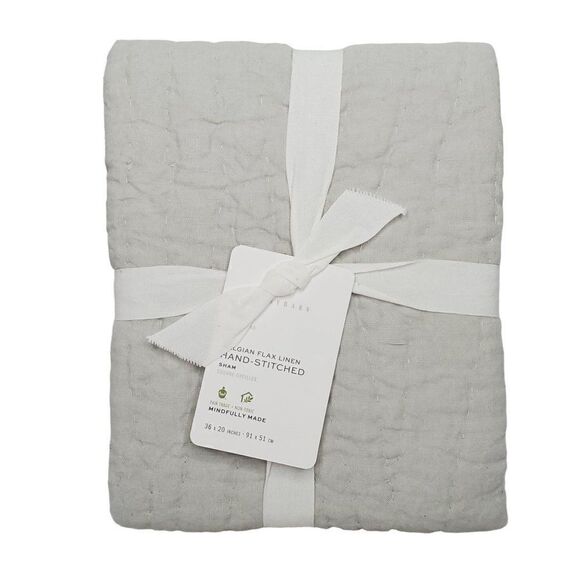 NEW Pottery Barn Belgian Flax Linen King Pillow Sham Soft Gray Hand Stitched - Picture 1 of 4